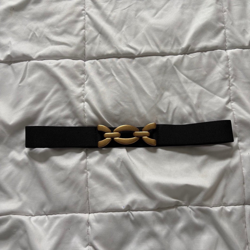 Black Elastic Waist Belt Gold Chunky Chain Buckle Cinch Indie Sleeze Mob Wife